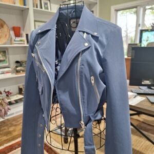 NWT Cinq a Sept Light  Blue Faux Leather Moto Jacket